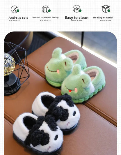 Thickened Cotton Slippers for Children Indoor Outdoor Home Wear Warm Booties with Heel for Boys And Girls in Winter
