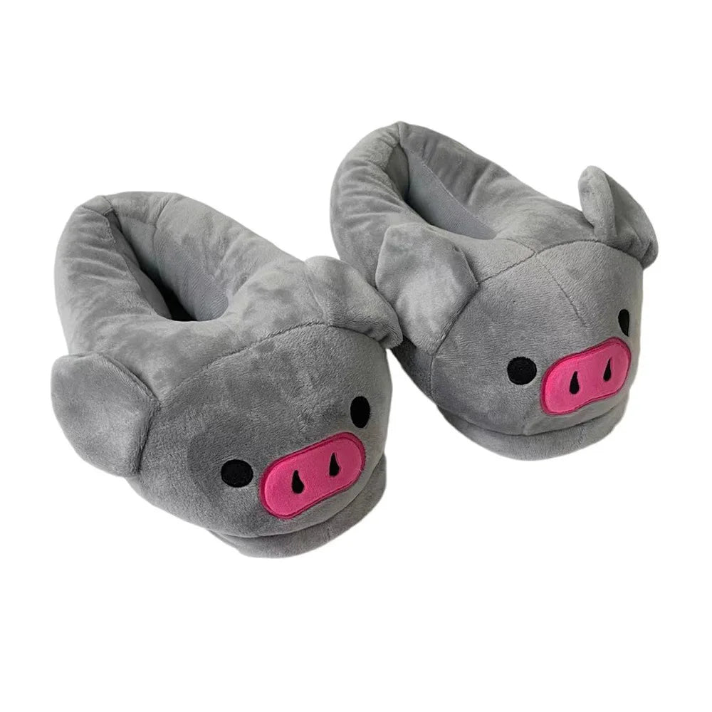 Cute Cartoon Pig Winter Warm Shoes Women Heel Cover Home Floor Slippers Soft Fur Indoor Fluffy House Bedroom Slides For Girls