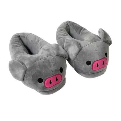Cute Cartoon Pig Winter Warm Shoes Women Heel Cover Home Floor Slippers Soft Fur Indoor Fluffy House Bedroom Slides For Girls