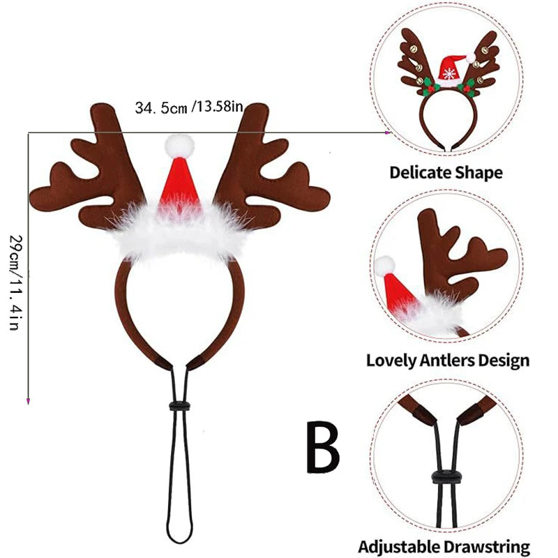 Christmas Pet Headband Reindeer Antlers for Dogs Cats Adjustable Festival Party Headband Small Medium Large Pets Accessories