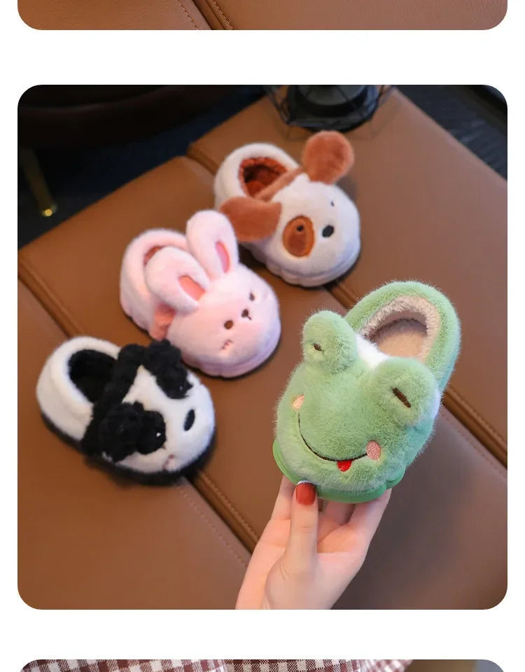 Thickened Cotton Slippers for Children Indoor Outdoor Home Wear Warm Booties with Heel for Boys And Girls in Winter