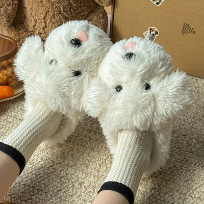 Fluffy Cartoon Women's Home Slippers Winter Cute Plush Luxury Designer Woman Shoes Flats Indoor Casual Fuzzy Fur Slides Elegant