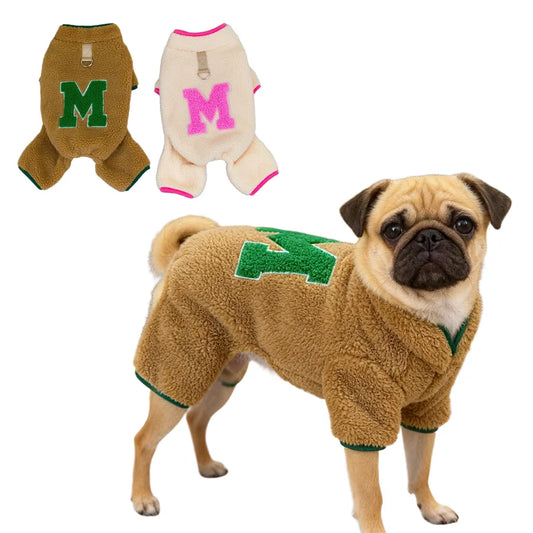 Fleece Dog Sweater Pajamas with D-Ring Leash, Warm Winter Dog Clothes for Small Dogs Boy Girl, Sherpa Four Legged Puppy Overalls