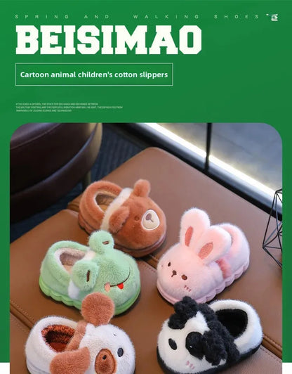 Thickened Cotton Slippers for Children Indoor Outdoor Home Wear Warm Booties with Heel for Boys And Girls in Winter