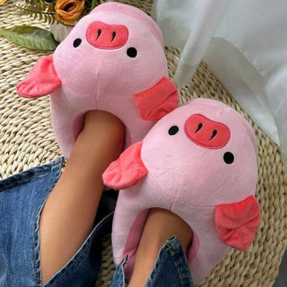 Women's House Fur Slippers Casual Cute 3D-shaped Lovely Pig Shark Design Pink Winter Indoor Non-slip Warm Soft Soles Comfy Home