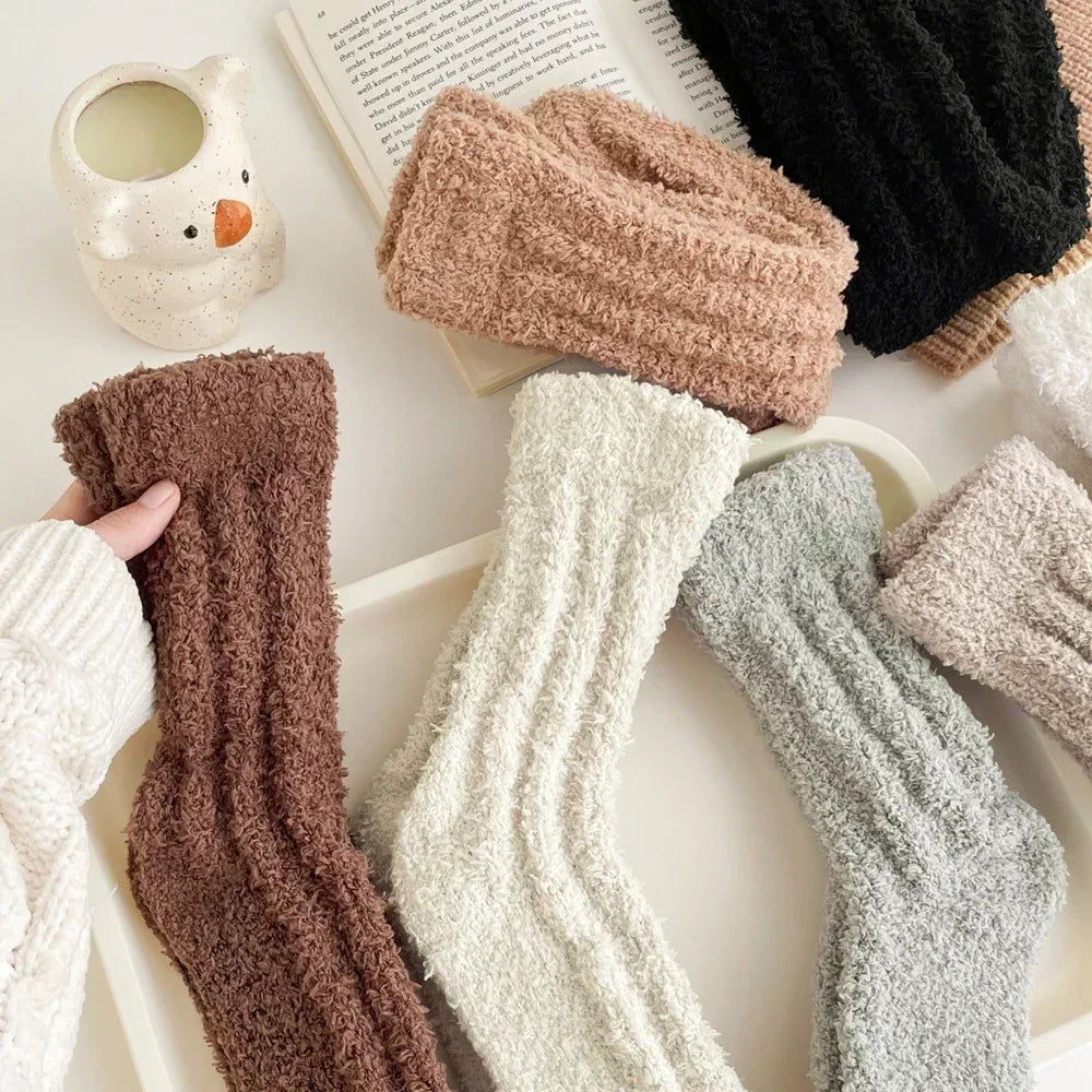 5 Pairs Coral Fleece Winter Socks Men Thick Warm Long Crew Socks Thermal  Cozy Fluffy Sleeping Socks Boys