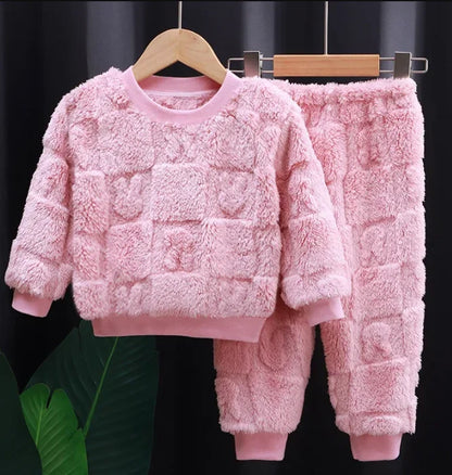 Autumn Winter Sleepwear Flannel Pajamas For Girls Boys Long Sleeve Tops+Pants Suits Fashion Home Clothing Baby Kid Sleep Costume