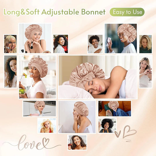 Bonnet satin unisexe lien réglable — Tous types de cheveux protégés