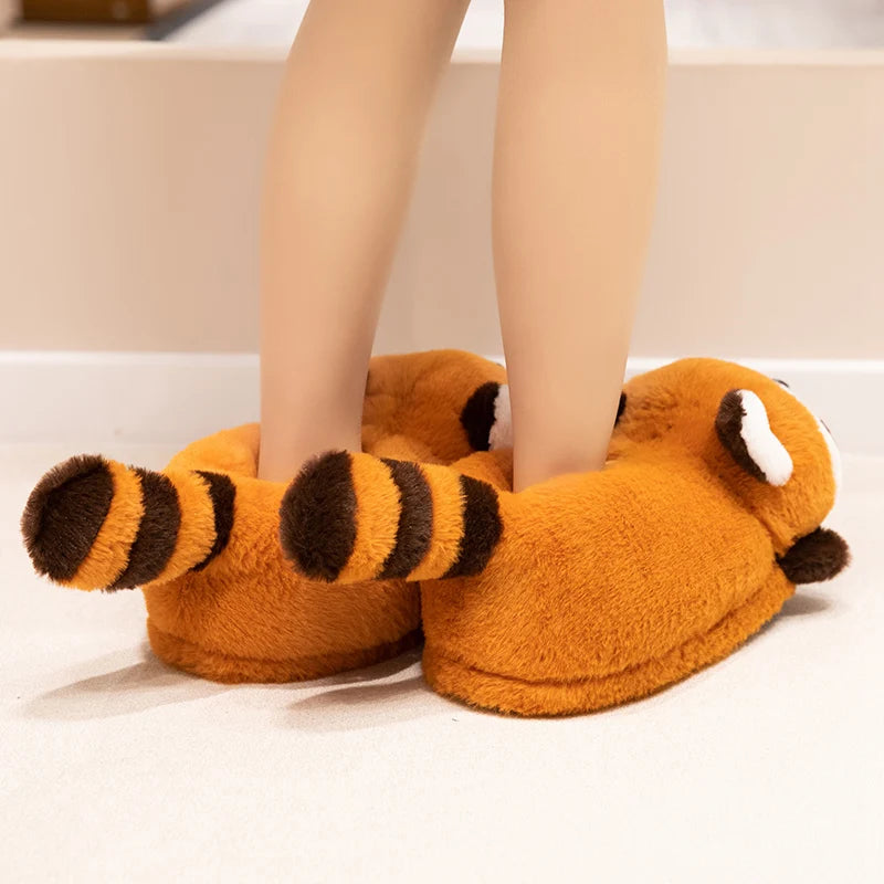 Cute Red Panda Fox Shoes Women Men Winter Slippers Warm Plush Soft Sole Girls Indoor Home Floor Slipper Women Cartoon Footwear