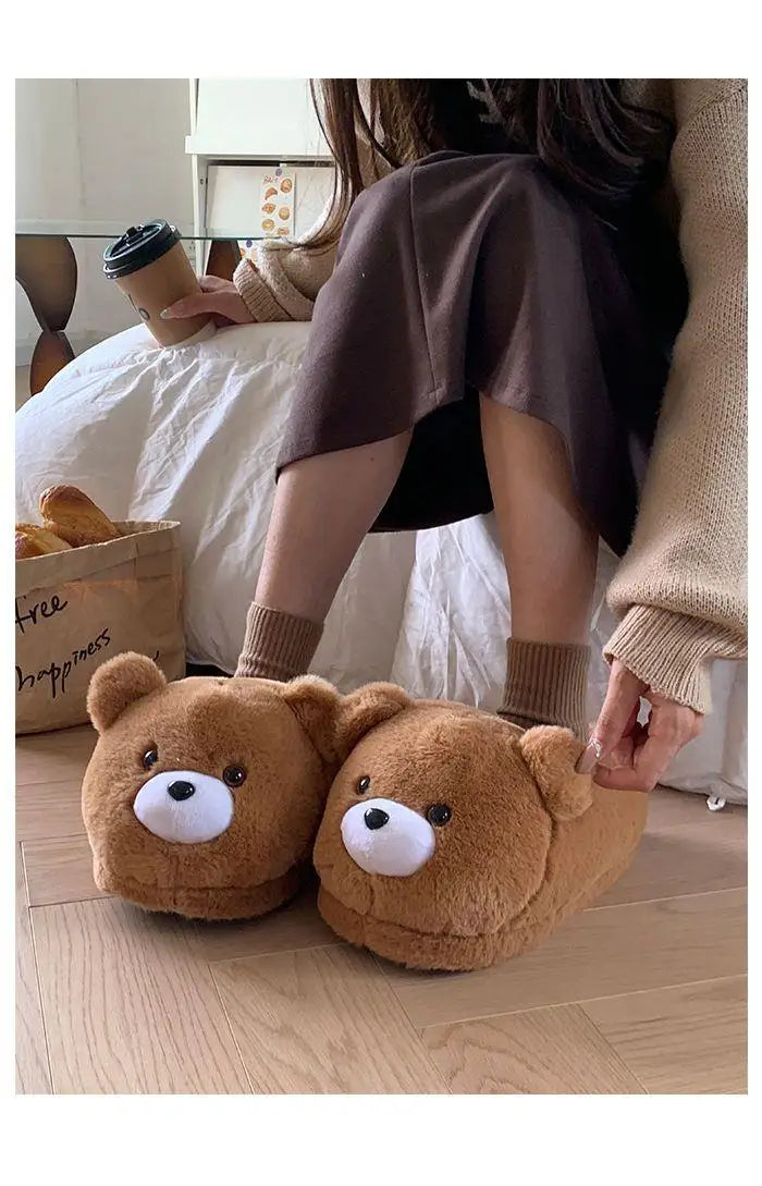 2025 Women's Home Slippers Sweet Fluffy Rainbow Bear Lady slippers indoor Anti slip lightweight keep warm Winter House Shoes 44
