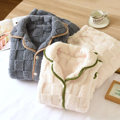 Thickened Flannel Sleepwear Long Sleeve Home Clothes Set for Couples Autumn Winter Warm Home Clothes Polyester Fiber