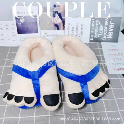 Creative Hobbit Plush Cotton Slippers Men's Large Size Home Use Gift Thick Bottom Warm Shoes Soft Home Slippers for Men