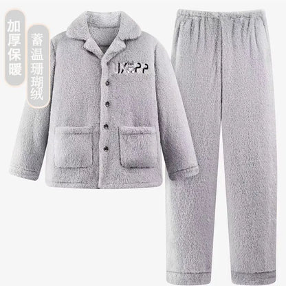 2025 Autumn Winter Coral Fleece Thickened Flannel Sleepwear Home Clothes Set for Men Breathable Long Sleeve Long Pants Pajamas