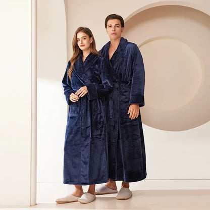 Couple's Oversize Plush Robe Coral Fleece Sleepwear Autumn Winter Home Comfortable Bathrobe for Men And Women