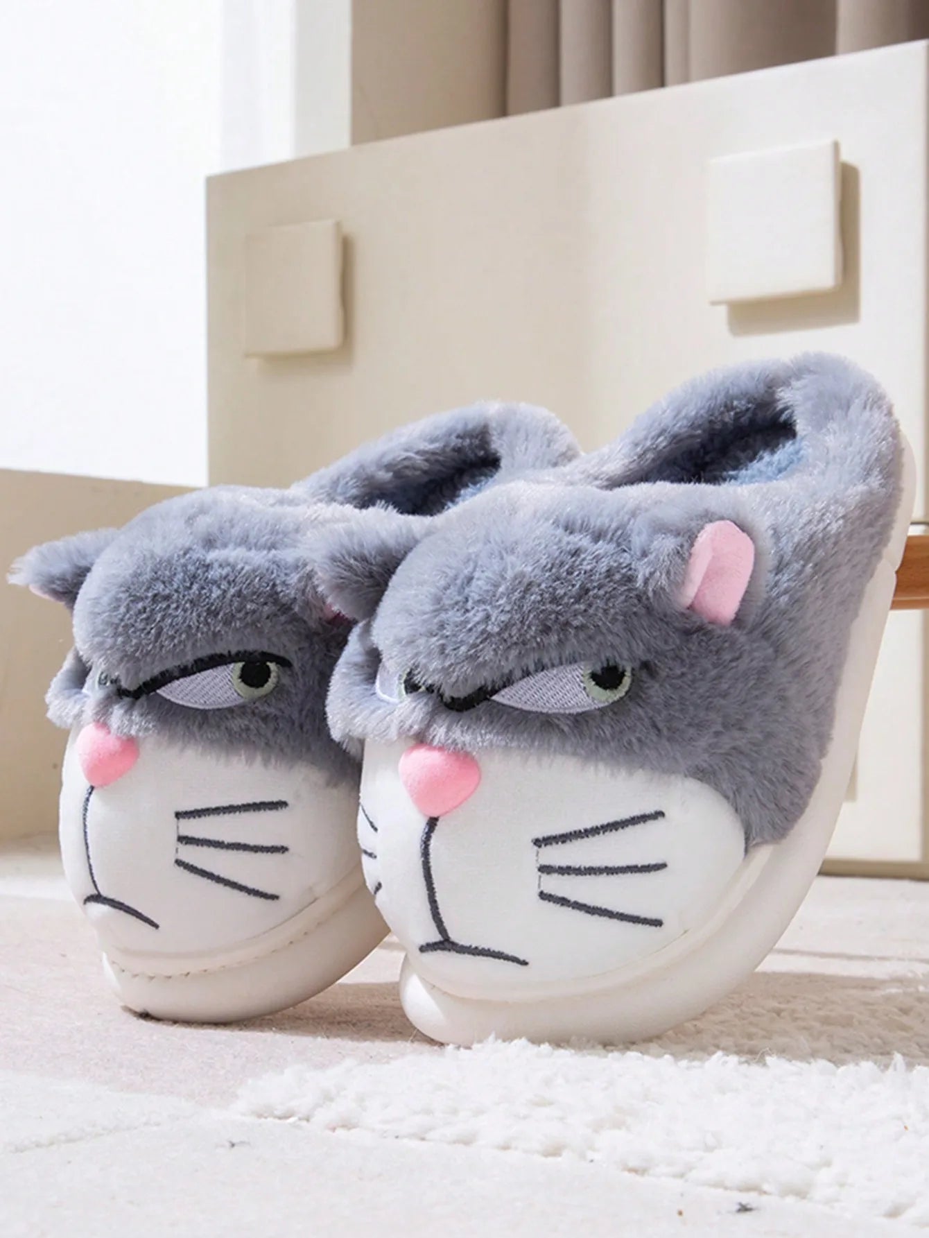 Men's Home Slippers New Cotton Slippers Couple Winter New Cute Cat Home Warm, Comfortable, Breathable Thick Bottom Thick Cotton