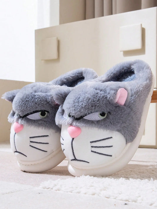 Men's Home Slippers New Cotton Slippers Couple Winter New Cute Cat Home Warm, Comfortable, Breathable Thick Bottom Thick Cotton
