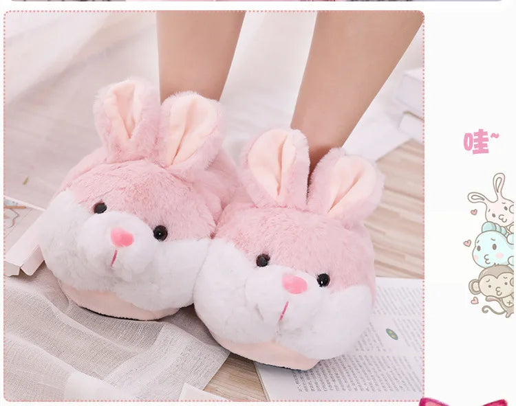 Cute Rabbit Shoes Women Winter Slippers Warm Plush Soft Sole Girls Indoor Home Floor Slipper Pink Color Ladies Cartoon Footwear