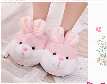 Cute Rabbit Shoes Women Winter Slippers Warm Plush Soft Sole Girls Indoor Home Floor Slipper Pink Color Ladies Cartoon Footwear