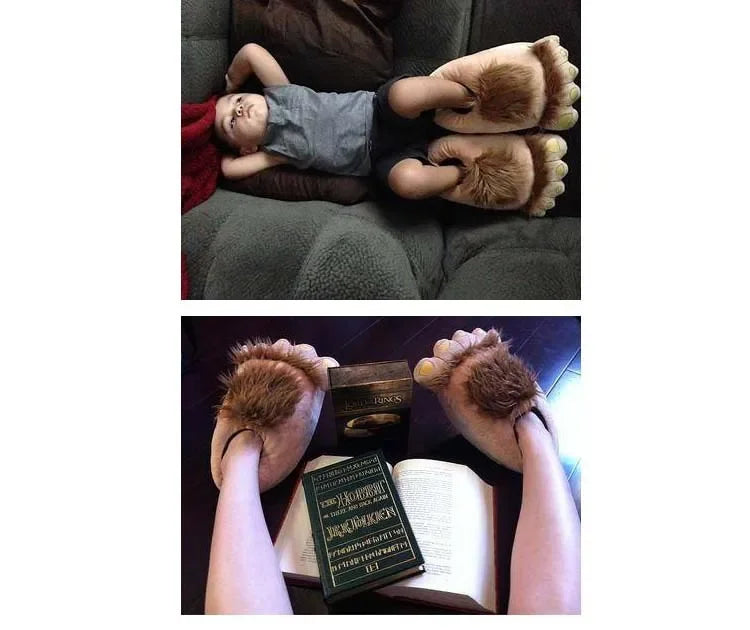 Creative Hobbit Plush Cotton Slippers Men's Large Size Home Use Gift Thick Bottom Warm Shoes Soft Home Slippers for Men