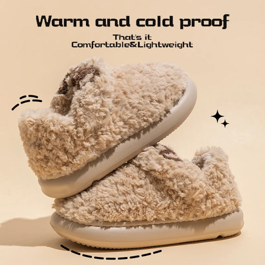 Cotton slippers for women, autumn and winter indoor home, soft bottom for warmth, plush cotton slippers for women, winter