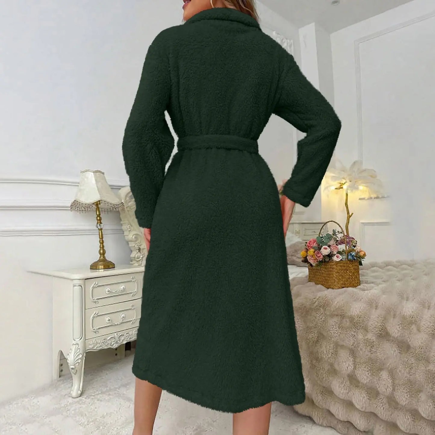 Women'S Long Sleeved Autumn And Winter Warm Bathrobe Home Clothes Plush Sleeping Robe Home Clothes For Home Wear