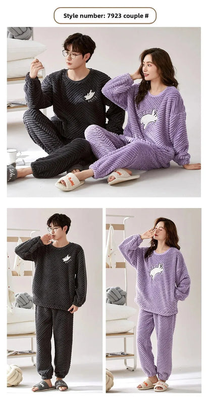 Thickened Coral Fleece Long Sleeve Sleepwear for Couples Spring Autumn Winter Flannel Warm Home Clothes Men Women Winter Home Py