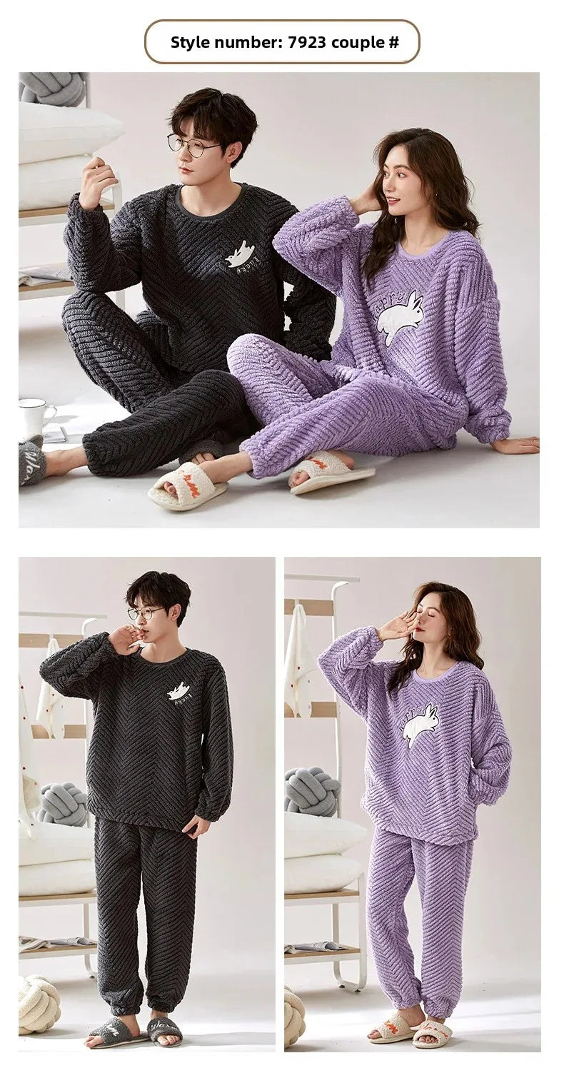 Thickened Coral Fleece Long Sleeve Sleepwear for Couples Spring Autumn Winter Flannel Warm Home Clothes Men Women Winter Home Py