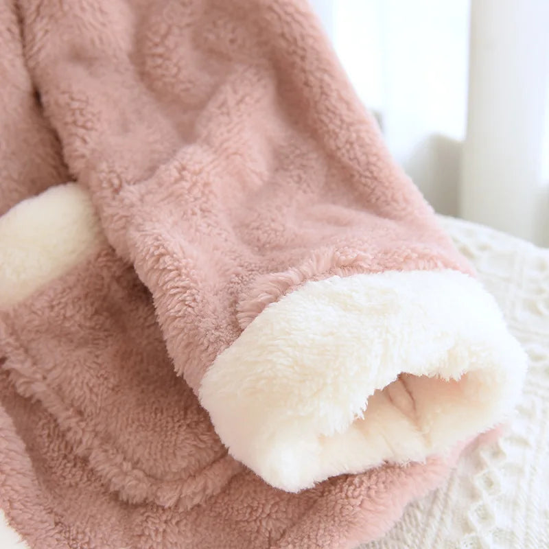 Thickened Flannel V-Neck Couple Sleepwear Long Sleeve Home Clothes Set for Autumn Winter Warm Polyester Fiber Open Cardigan