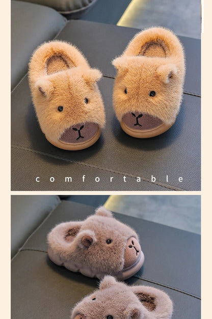 Cute Capybara Cotton Slippers for Children Winter 2025 New Warm Fluffy Home Shoes for Anti Slip Plush Slippers for Children