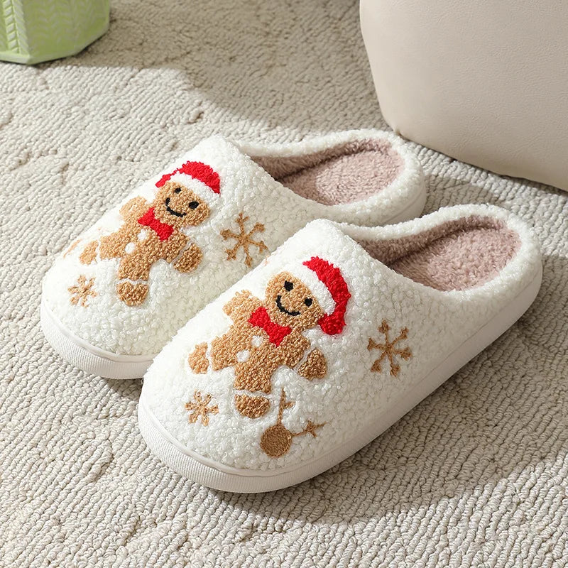 Christmas Slippers Women's Men Home Bedroom Shoes Winter Men's Female Indoor Plush Soft Fluffy Living Room Floor Flip Flops