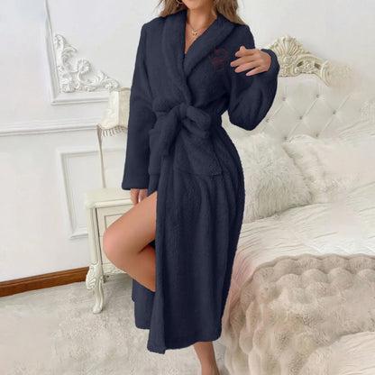 Women'S Long Sleeved Autumn And Winter Warm Bathrobe Home Clothes Plush Sleeping Robe Home Clothes For Home Wear