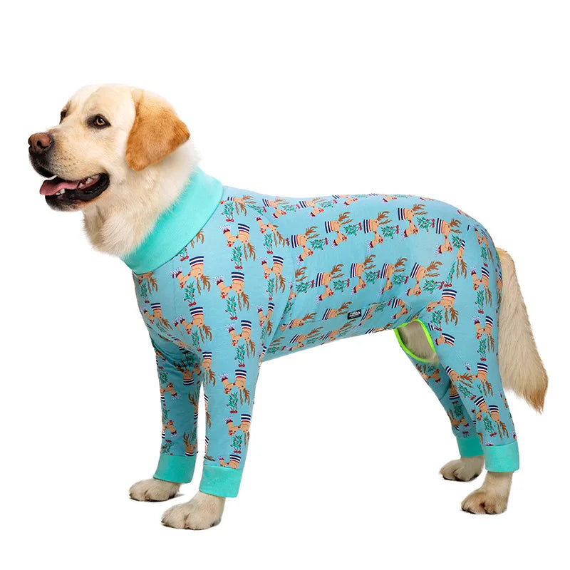 Dog Recovery Suit Christmas Dog Clothes Boy Girl Cartoon Print Fabric Dog Onesie Post Operative Dog Bodysuit Apparels For Dog