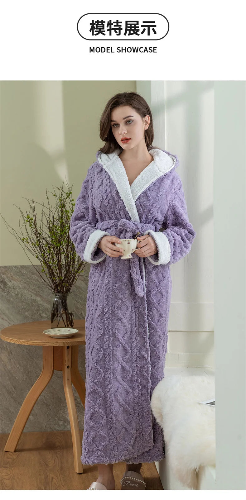 Thick Women Warm Bathrobe Solid Hooded Warm Ladies Dressing Gown Long Sleeve Flannel Bath Robe For Female