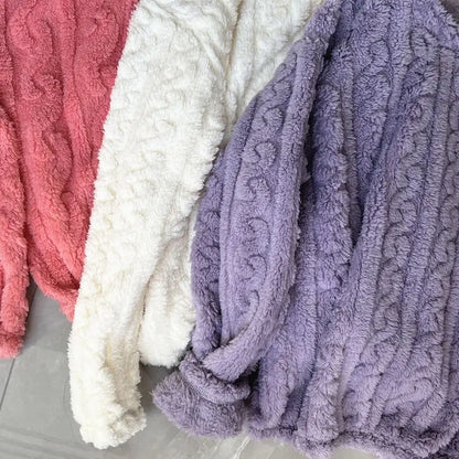 Autumn Winter Sweet Coral Fleece Pajamas Women Fleece-lined Thickened 2025 New Zip-up Flannel Warm Home Wear Set