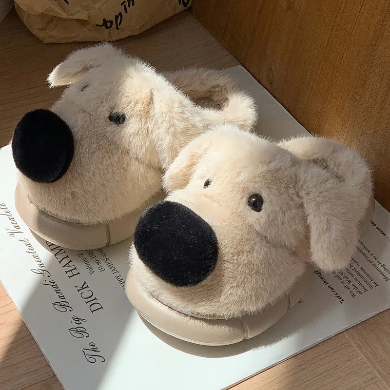 Children's Plush Slippers Anti-Slip Warm Home Indoor Wear Dog Cartoon Soft Soles Comfortable Cotton Slippers for Boys And Girls