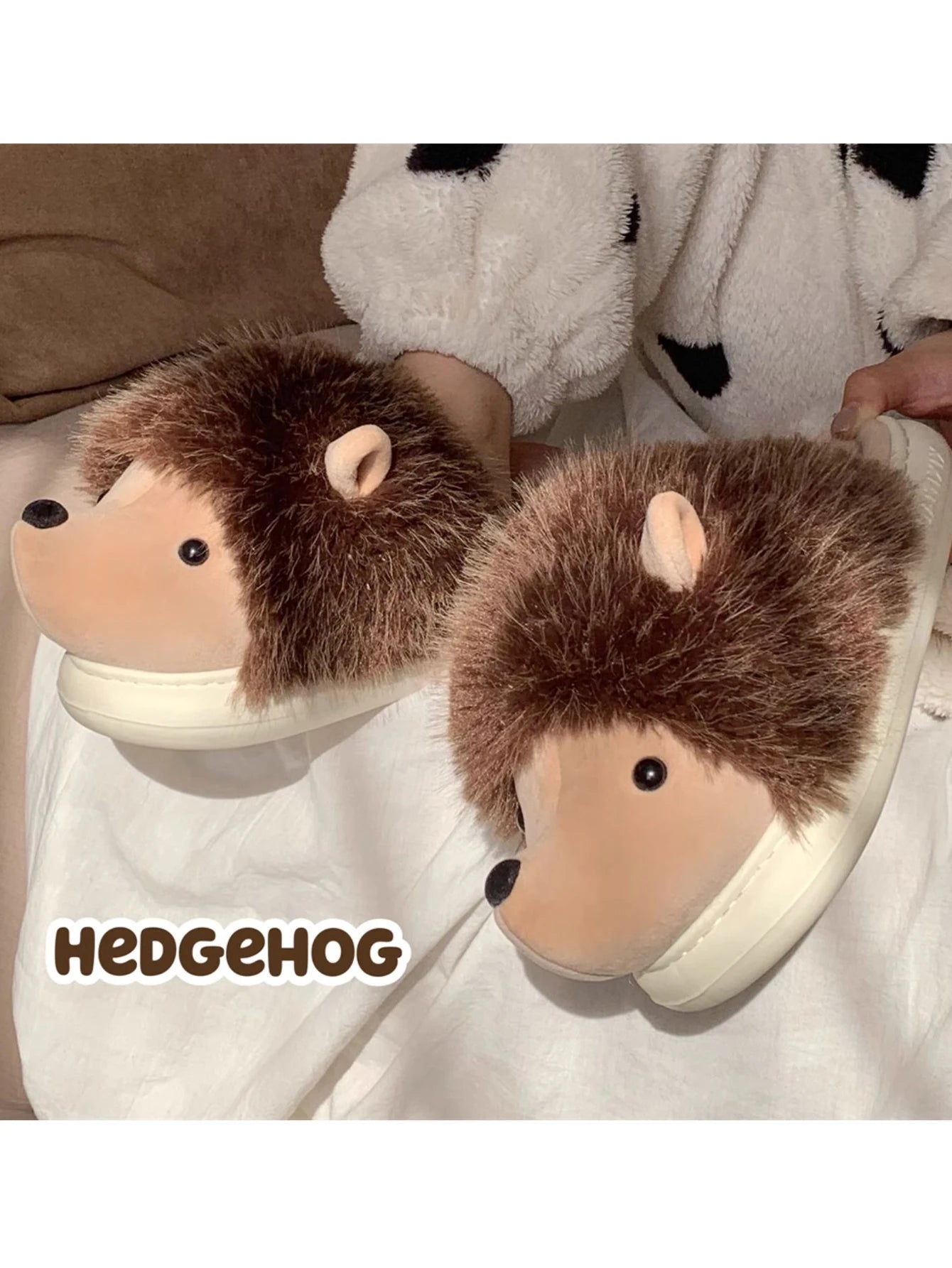 Cute Creative Fun Hedgehog Design Women Winter New Slippers Casual Soft Heel Platform Fur Warm Indoor Comfortable Home Slippers