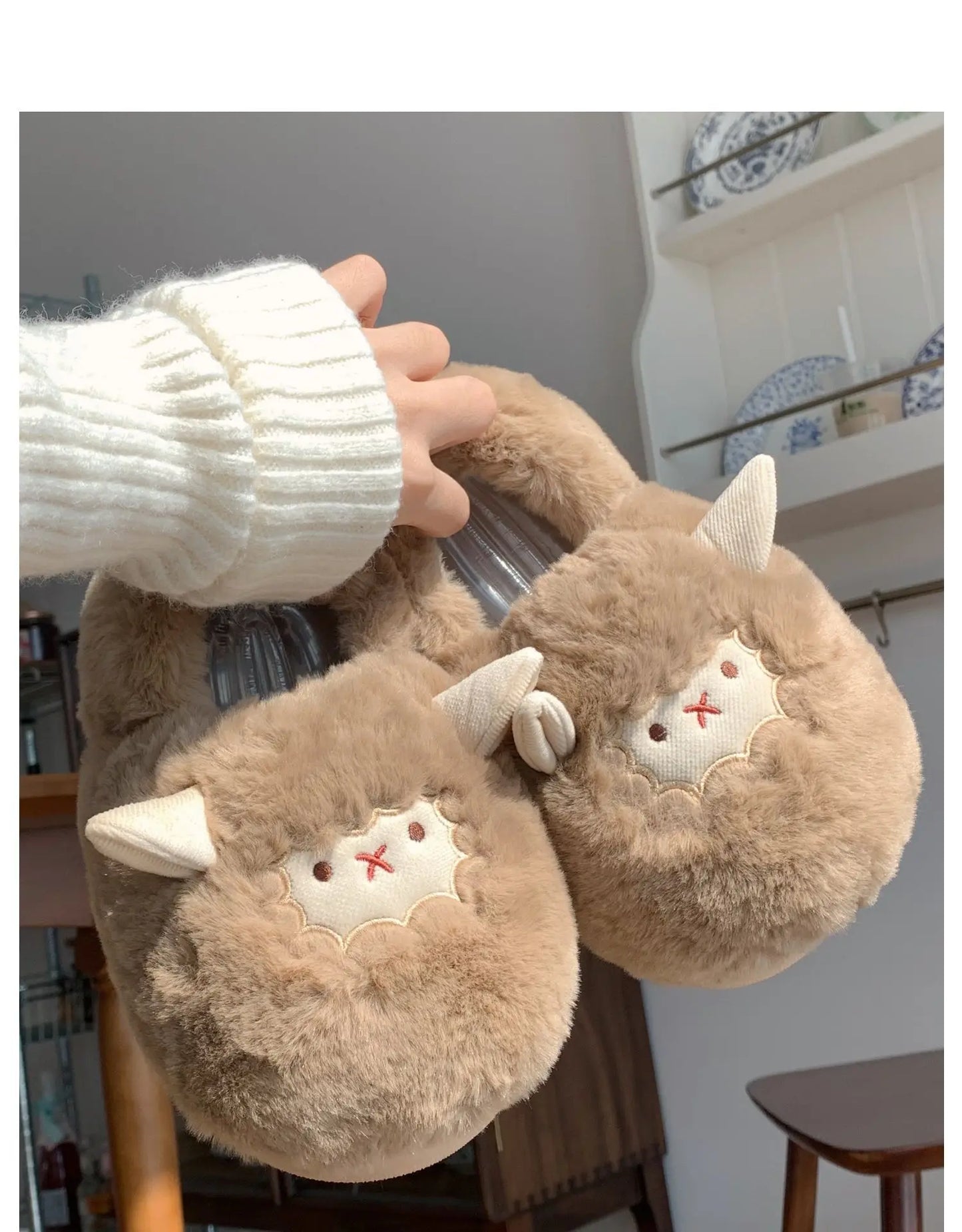 Gacimy Winter Plush Slippers For Women Cute Milk Cow Fluffy Cotton Shoes Girls Fashion Cartoon Indoor Warm Comfortable Slippers
