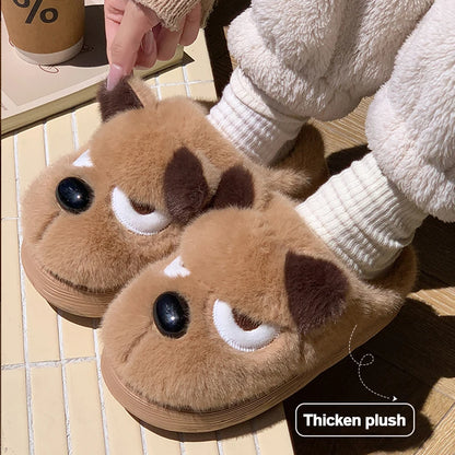Women's Cute Cartoon Dog House Slippers Warm Thick Sole Non Slip Cotton Shoes Woman Autumn Winter Fluffy Comfort Plush Slippers