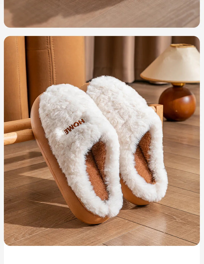 Litfun Winter Fluffy Women's Slippers Soft Sole Non-slip Indoor Slides Leisure Furry Warm Cozy House Cotton Slippers For Women