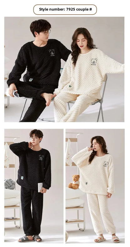 Thickened Coral Fleece Long Sleeve Sleepwear for Couples Spring Autumn Winter Flannel Warm Home Clothes Men Women Winter Home Py