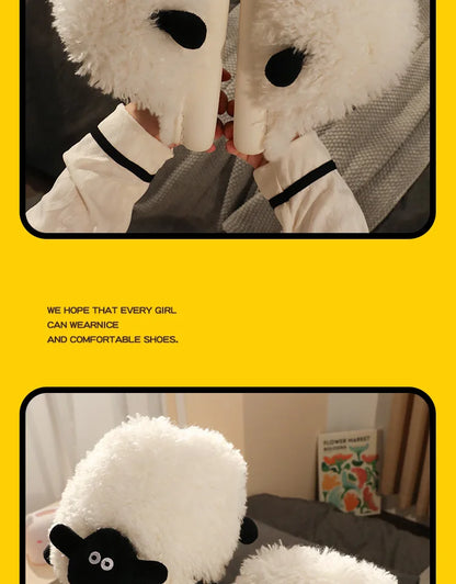 Ladies Fall Fluffy Slipper Women White Sheep Animal flip flops Winter Warm Cartoon Kawaii Soft Plush Indoor Home Shoes Gift