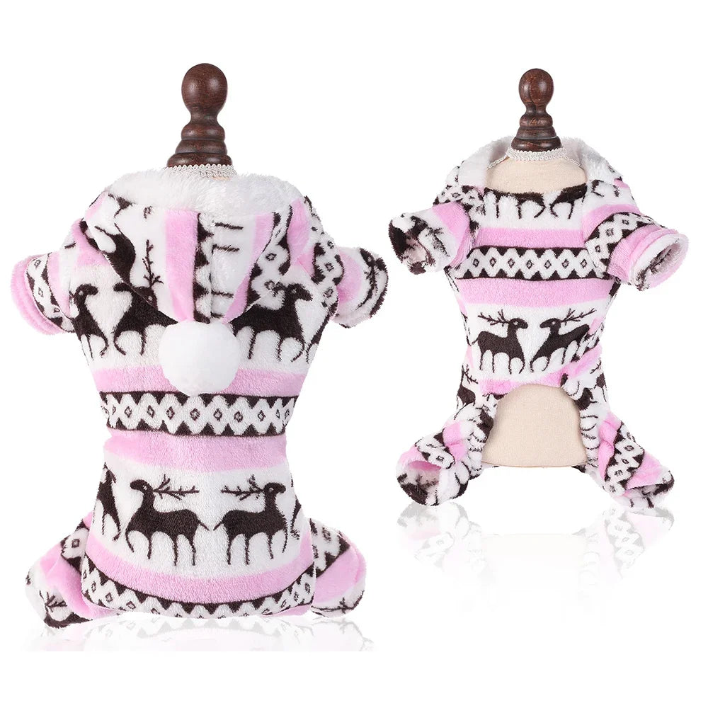 Winter Dog Christmas Jumpsuit Clothes Warm Plush Pet Pajamas for Small Medium Dogs Cats Overalls Puppy York Chihuahua Onesies