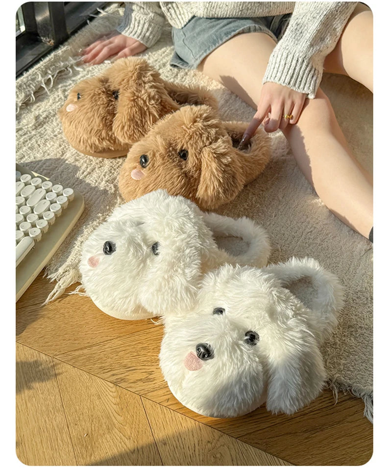 Fluffy Cartoon Women's Home Slippers Winter Cute Plush Luxury Designer Woman Shoes Flats Indoor Casual Fuzzy Fur Slides Elegant