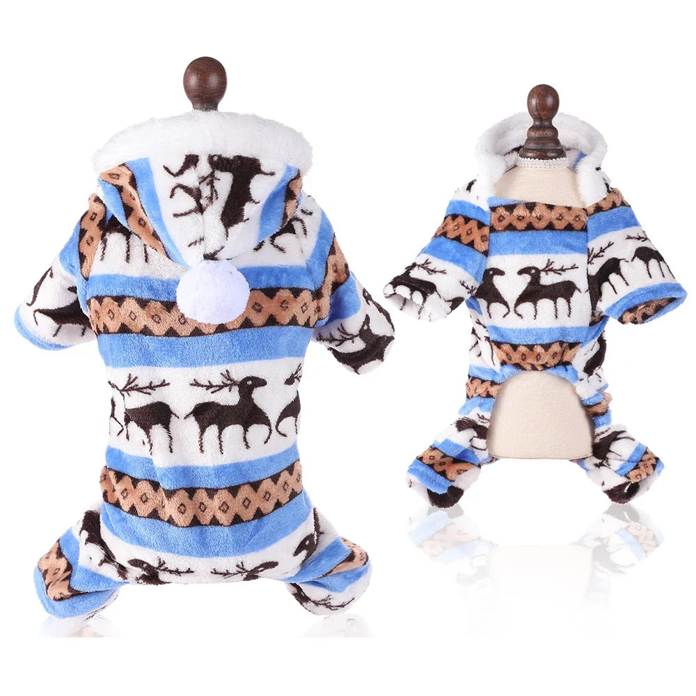 Winter Dog Christmas Jumpsuit Clothes Warm Plush Pet Pajamas for Small Medium Dogs Cats Overalls Puppy York Chihuahua Onesies