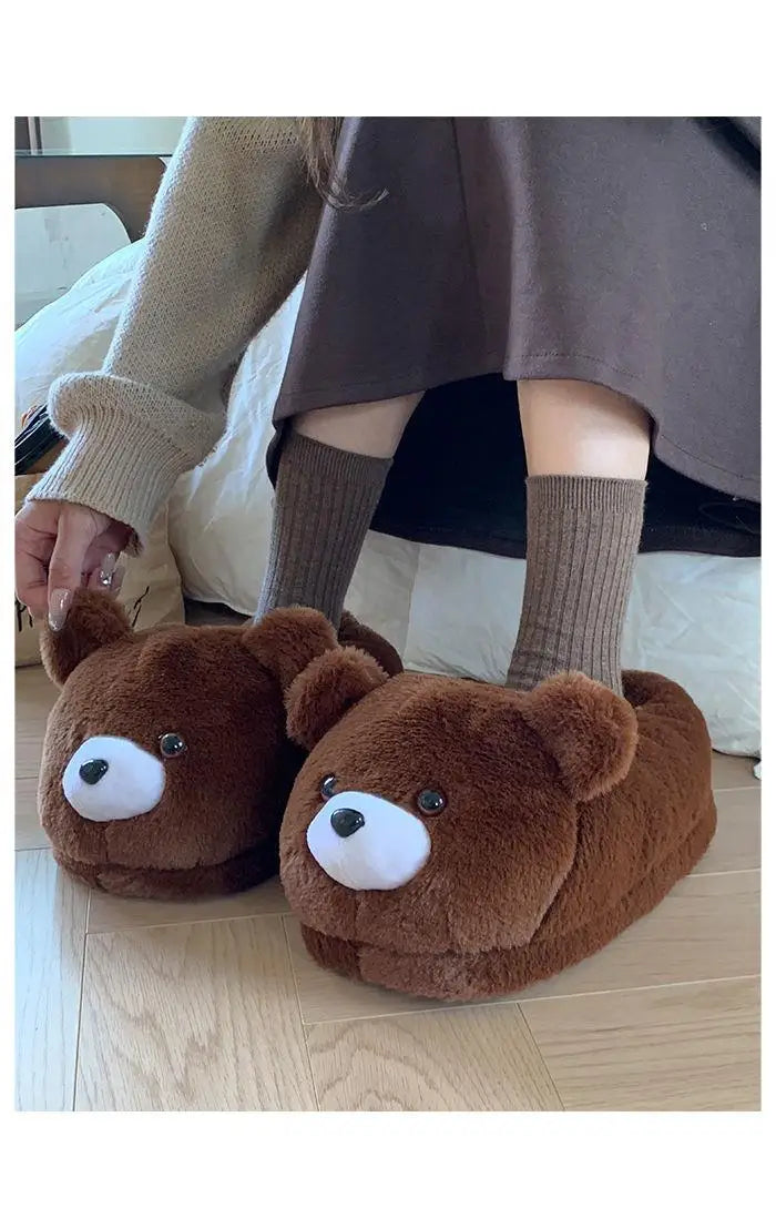 2025 Women's Home Slippers Sweet Fluffy Rainbow Bear Lady slippers indoor Anti slip lightweight keep warm Winter House Shoes 44