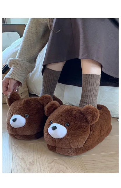 2025 Women's Home Slippers Sweet Fluffy Rainbow Bear Lady slippers indoor Anti slip lightweight keep warm Winter House Shoes 44