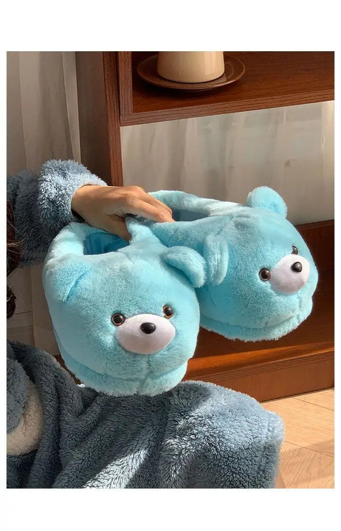 2025 Women's Home Slippers Sweet Fluffy Rainbow Bear Lady slippers indoor Anti slip lightweight keep warm Winter House Shoes 44