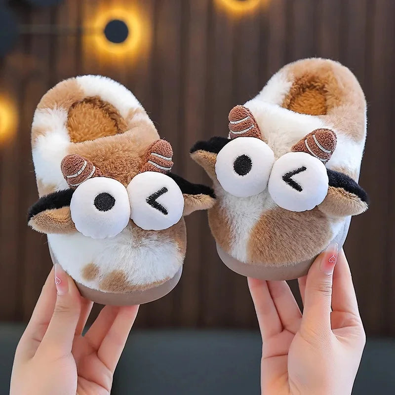 2024 New Style Children's Cotton Slippers Indoor Home Use Fall/Winter Anti-Slip Cute Little Cow Slippers Outer Wear PVC Material