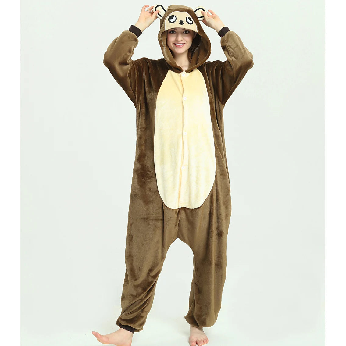 Winter Unisex Brown Monkey Cosplay Costumes Onesies Kigurumi Onesie Pajamas Adults Flannel Pyjamas Animal Sleepwear Jumpsuit