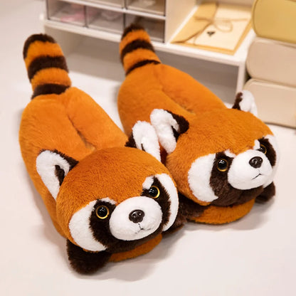 Cute Red Panda Fox Shoes Women Men Winter Slippers Warm Plush Soft Sole Girls Indoor Home Floor Slipper Women Cartoon Footwear